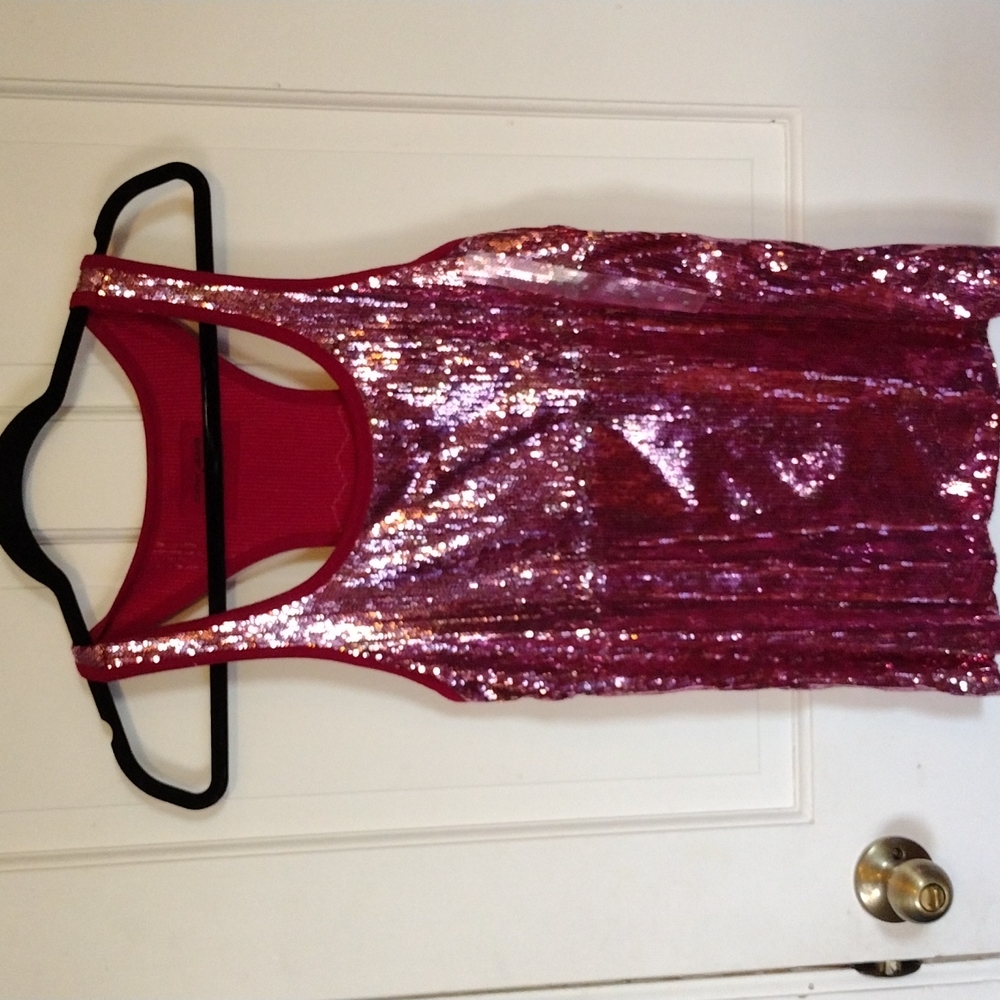 DKNY Jeans Hot Pink Sequined Racer Back Tank Size Medium NWT